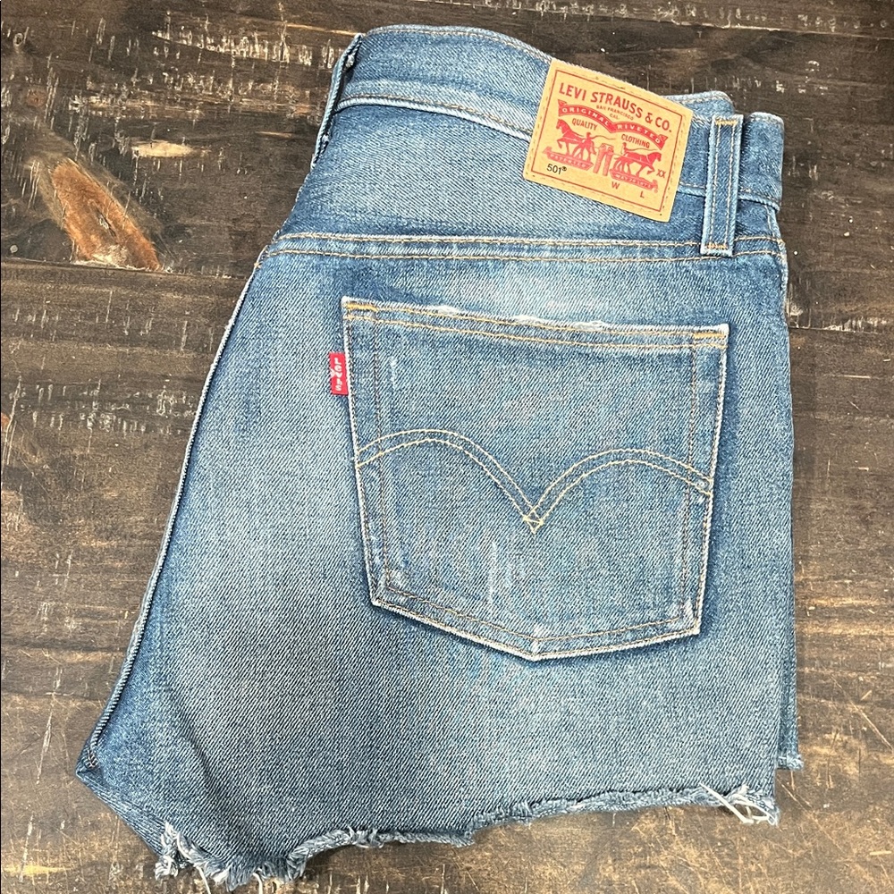 Levi's Blue Denim Frayed Shorts